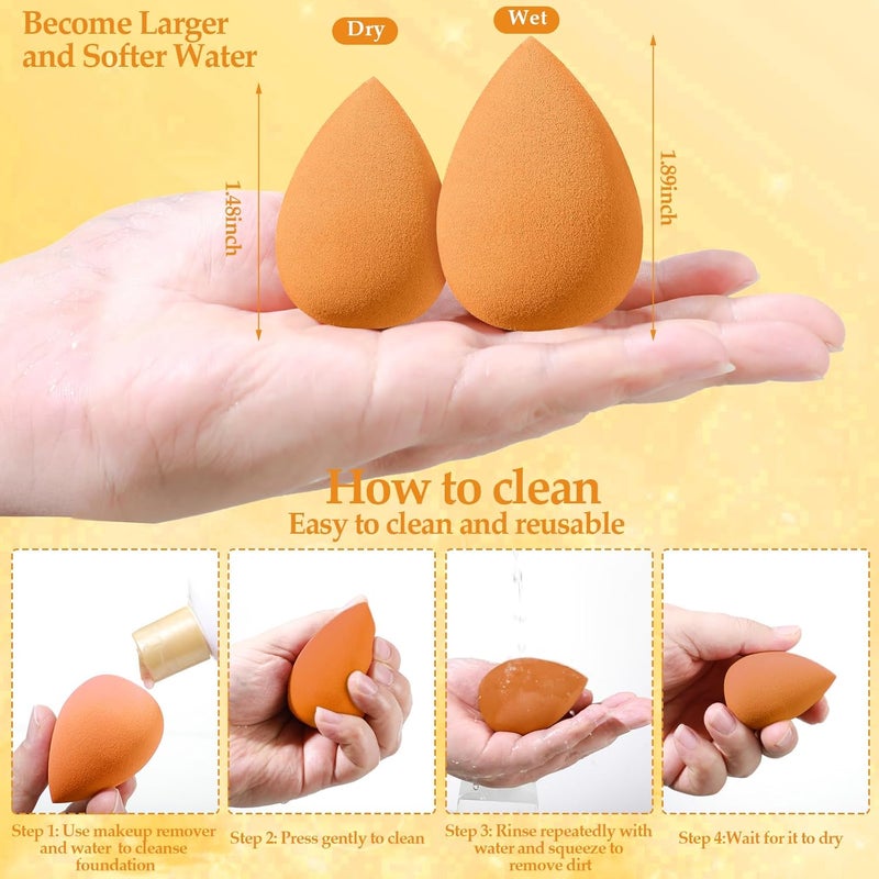 AuraRay 14 Pcs Makeup Sponge Set,Beauty Sponges Blender with 4 Pcs Powder Puff and 4 Pcs Mini Make up Sponges Birthday Gift,Mother's Day Gift for Women Liquid,Foundation,Powder,Concealer,Cream(Orange) - Image 5